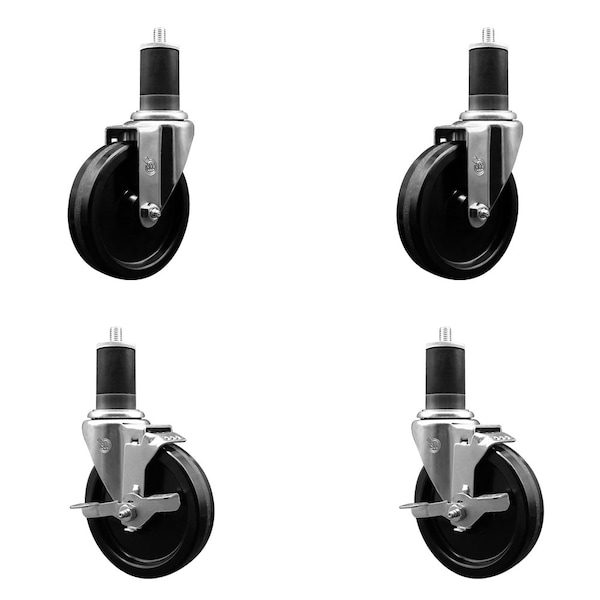 5'' Phenolic Wheel Swivel 1-5/8'' Expand Stem Caster Set 2 Brakes, 4PK